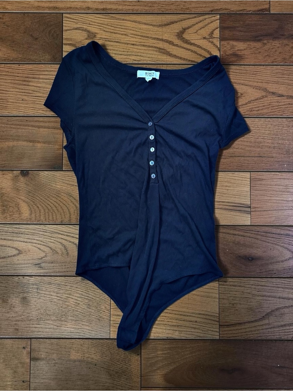 BB Dakota Steve Madden Women’s Black Ribbed Henley Bodysuit Size Large